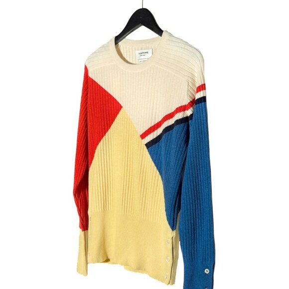 Thom Browne Multicolour Yellow Red Blue Ribbed Cashmere Sweater - Picture 2 of 10